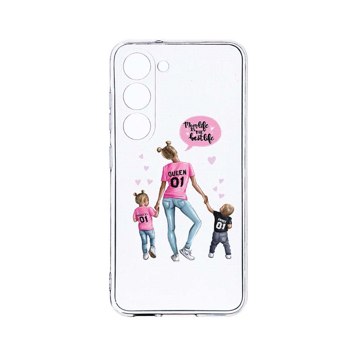 Husa BestCase® Clear Silicon 2MM, Compatibila Cu Samsung Galaxy S23, Mom Life Boy And Girl, Antisoc, Protectie Camera, Margini ridicate pentru protectia ecranului, T 557