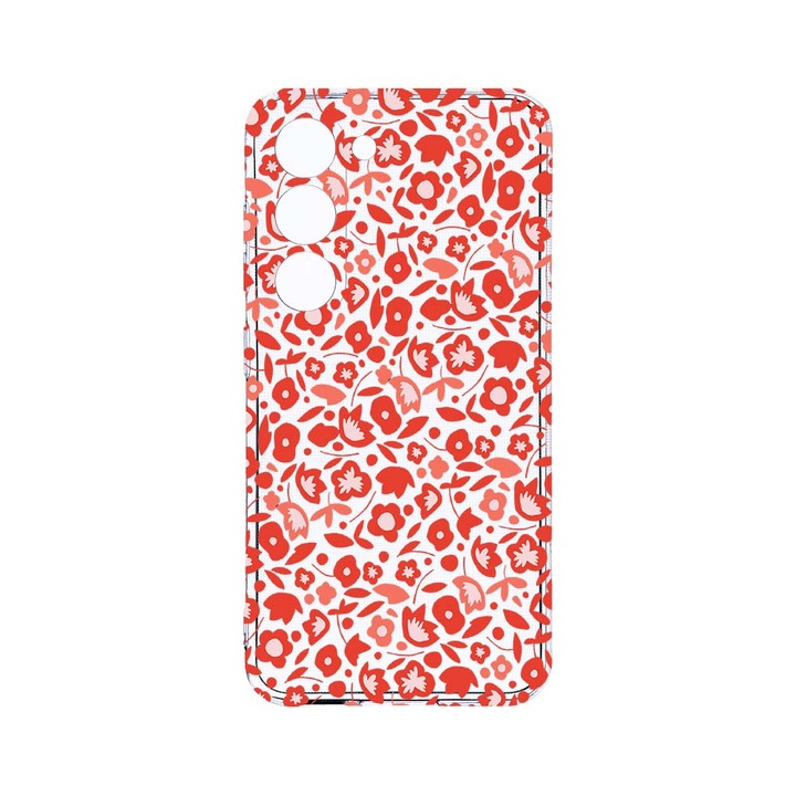 Husa BestCase® Clear Silicon 2MM, Compatibila Cu Samsung Galaxy S23 Plus, Red Floweres Pattern, Antisoc, Protectie Camera, Margini ridicate pentru protectia ecranului, T 631