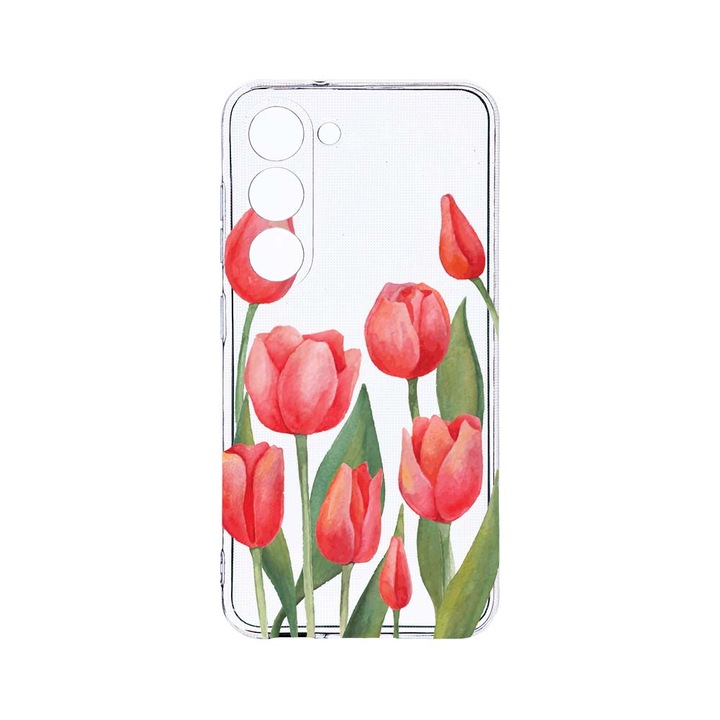 Husa BestCase® Clear Silicon 2MM, Compatibila Cu Samsung Galaxy S23 Plus, Red Tulips, Antisoc, Protectie Camera, Margini ridicate pentru protectia ecranului, T 633