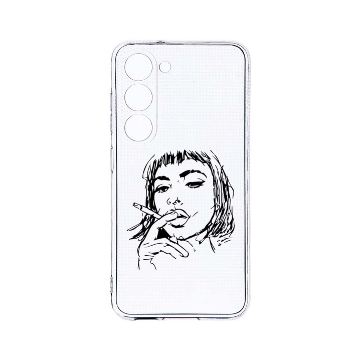 Husa BestCase® Clear Silicon 2MM, Compatibila Cu Samsung Galaxy S23, Smoking Woman, Antisoc, Protectie Camera, Margini ridicate pentru protectia ecranului, T 749