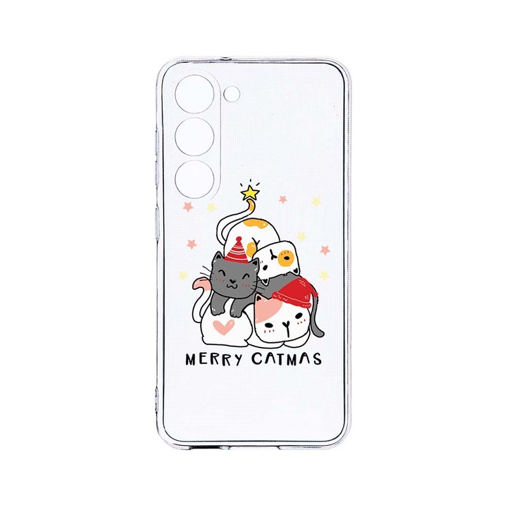 Husa BestCase® Clear Silicon 2MM, Compatibila Cu Samsung Galaxy S23 Plus, Merry Catmas, Antisoc, Protectie Camera, Margini ridicate pentru protectia ecranului, T 878