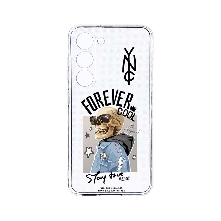 Husa BestCase® Clear Silicon 2MM, Compatibila Cu Samsung Galaxy S23 Plus, Forever Cool Skeleton, Antisoc, Protectie Camera, Margini ridicate pentru protectia ecranului, T 935