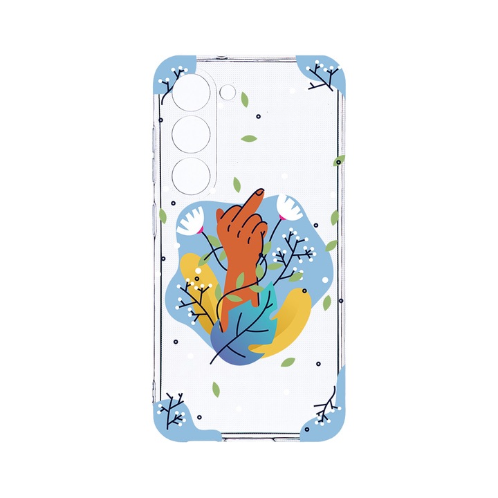 Husa BestCase® Clear Silicon 2MM, Compatibila Cu Samsung Galaxy S23 Plus, Flowers FCK, Antisoc, Protectie Camera, Margini ridicate pentru protectia ecranului, T 1020