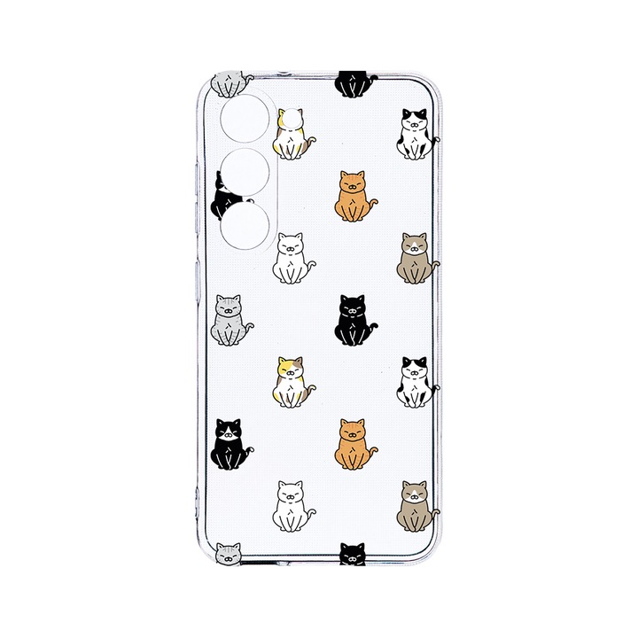 Husa BestCase® Clear Silicon 2MM, Compatibila Cu Samsung Galaxy S23, Cat Pattern, Antisoc, Protectie Camera, Margini ridicate pentru protectia ecranului, T 1027
