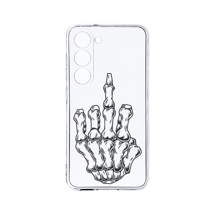 Husa BestCase® Clear Silicon 2MM, Compatibila Cu Samsung Galaxy S23 Plus, Skeleton Hand FU, Antisoc, Protectie Camera, Margini ridicate pentru protectia ecranului, T 965
