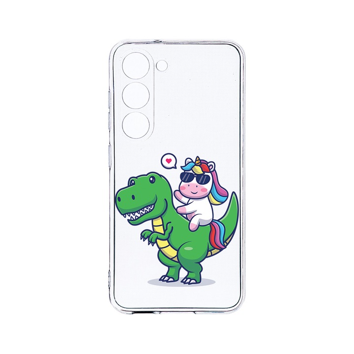 Husa BestCase® Clear Silicon 2MM, Compatibila Cu Samsung Galaxy S23 Plus, Dino Rider Unicorn, Antisoc, Protectie Camera, Margini ridicate pentru protectia ecranului, T 993
