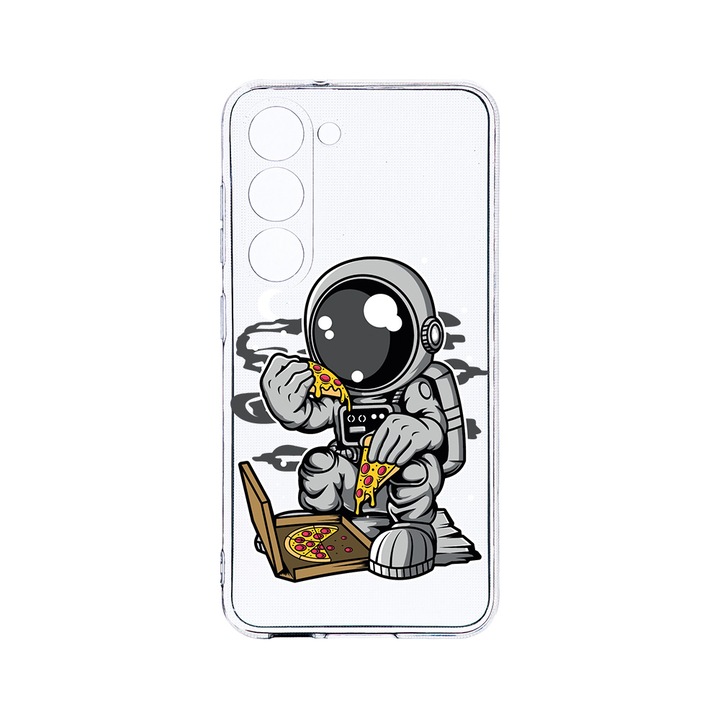 Husa BestCase® Clear Silicon 2MM, Compatibila Cu Samsung Galaxy S23 Plus, Astronaut Pizza, Antisoc, Protectie Camera, Margini ridicate pentru protectia ecranului, T 1004
