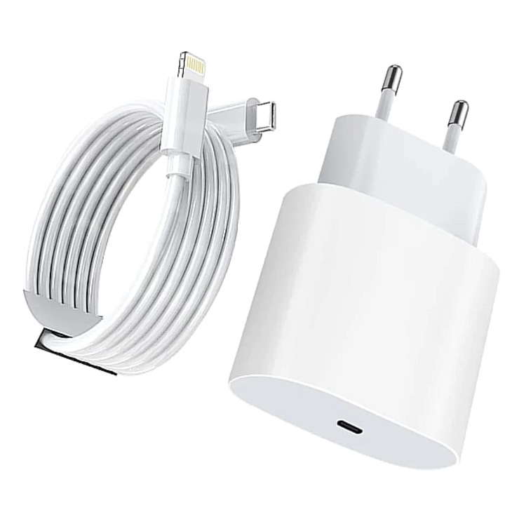 Зарядно устройство с контакт, щепсел за зареждане Type C и USB C-Lightning кабел, съвместими с iPhone 13 Pro Max