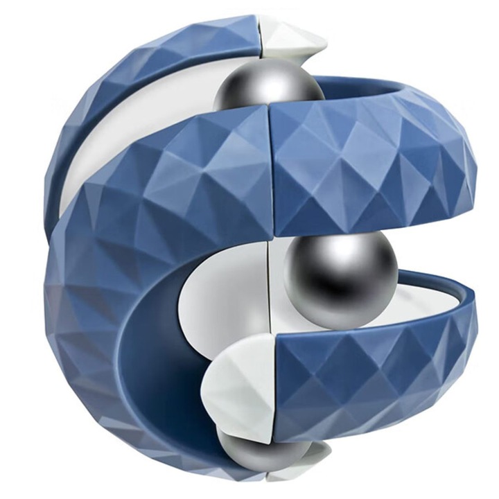 Antistressz játék 360 fokos csavarással, forgó golyóval, gyémánt textúrával, kék/fehér