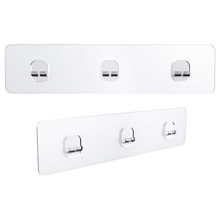 Set 2 Suporturi Adezive de Dus Elindor® pentru Inlocuire Fara Gaurire, Adeziv Puternic pentru Suport de Dus, Sapun, Rafturi de Depozitare pentru Baie si Bucatarie, cu 3 Carlige, Dimensiuni 30x7 cm, Ideal pentru Suprafete Netede, Transparent