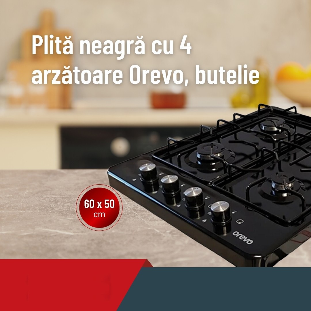 Plita cu 4 arzatoare cu butoane Harlem Orevo, butelie