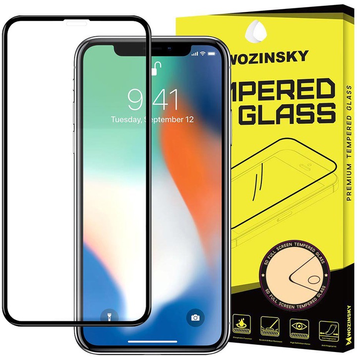WZK képernyővédő fólia Apple iPhone 11 / XR-hez, Secure Glass, Full Glue, Fekete