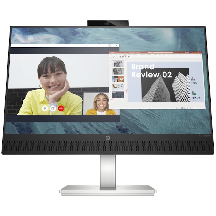 Monitor LED HP M24 Webcam, 24", Full HD, IPS, USB-C(65W), USB, HDMI, DisplayPort, 1000:1, 5ms