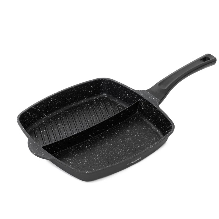 Tigaie grill, Homla, LUCASO cu compartiment 28cm, Negru