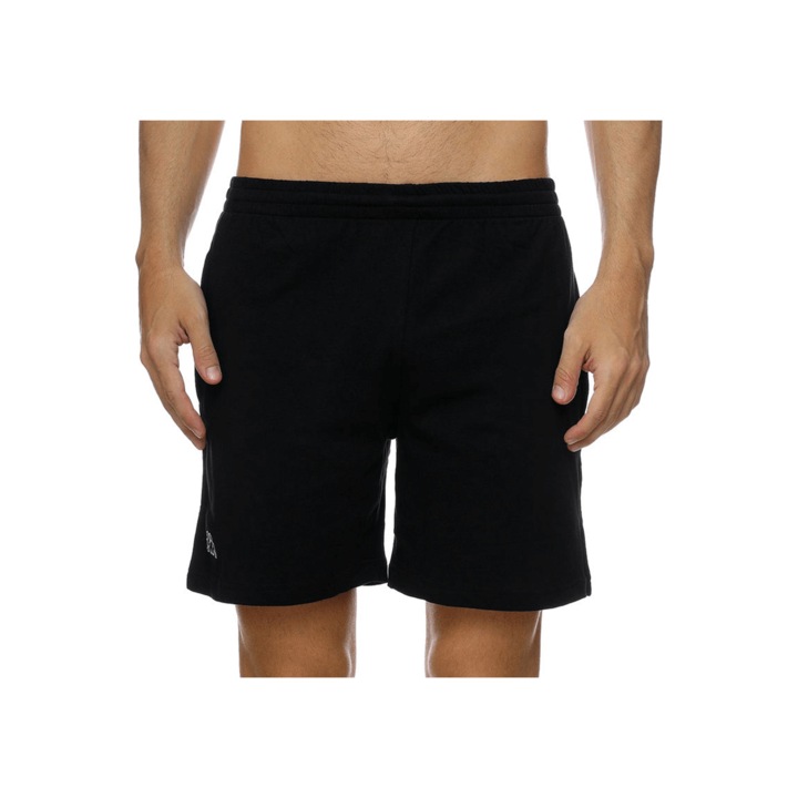 Pantaloni scurti cu talie elastica si snur din 100% bumbac cu logo brodat, Kappa, Logo Cabas, Negru, 2XL