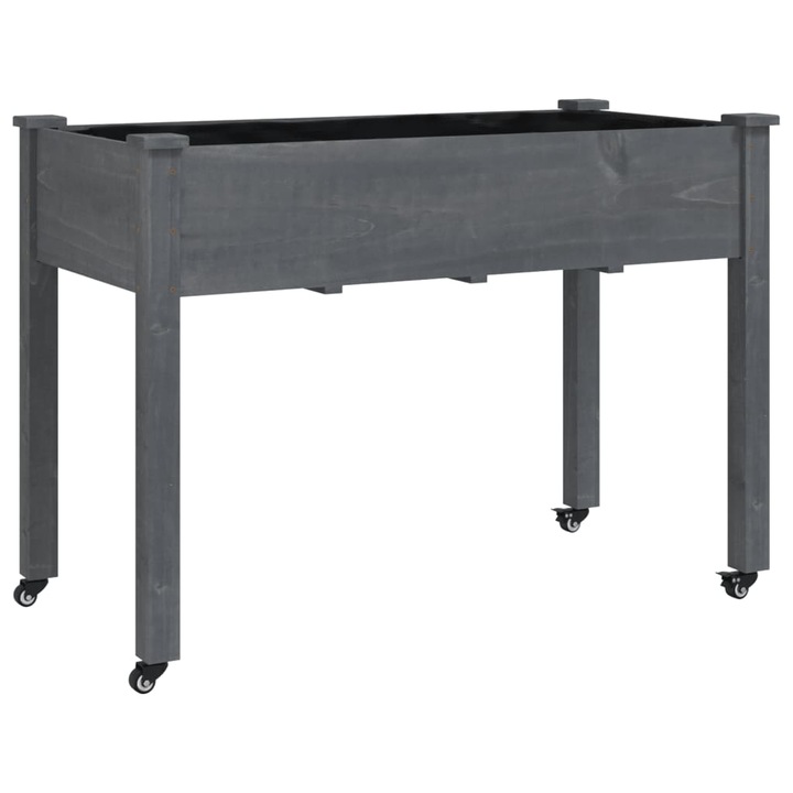 vidaXL szürke tömör fenyőfa kerekes ültetőláda béléssel 118x59x80 cm 8.75 kg
