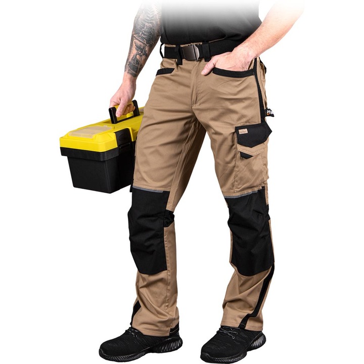 Pantaloni de protectie pe talie, Leber Hollman, marime 48, Bej/Negru, LH-DESERT-T_48