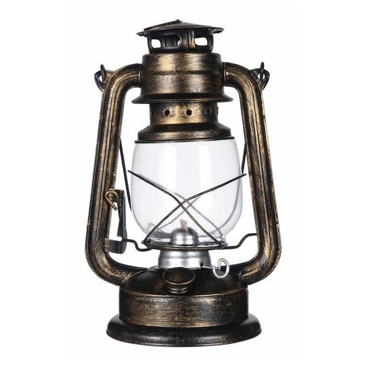 Lampa cu gaz lampant, Brilagi, Metal / Sticla, 28 cm, Cupru / Transparent