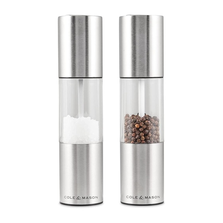 Set 2 rasnite pentru piper si sare, Cole&Mason, plastic, 18.5 cm, gri