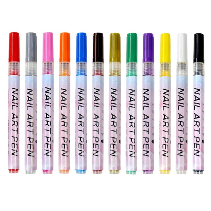 Set 12 Markere pentru Nail Art, AMRINUGL, culori vii