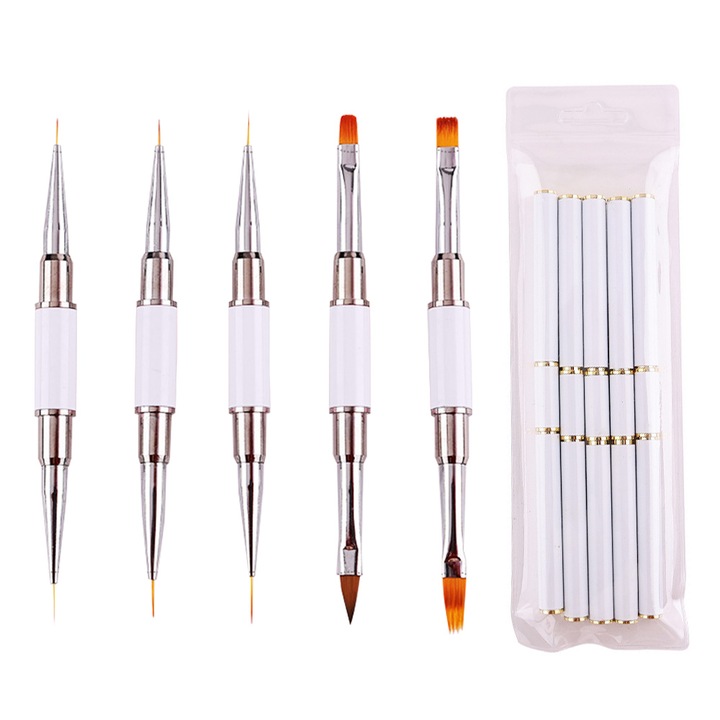 5 db körömkefe készlet, QttvbTna, kétfejű, fehér/rózsaszín, 17 cm