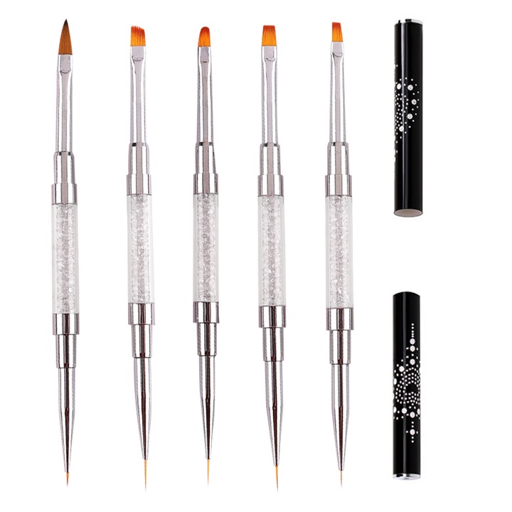 5 db körömkefe készlet, QttvbTna, kétvégű kivitel, PBT nylon, fehér, 23,5 cm