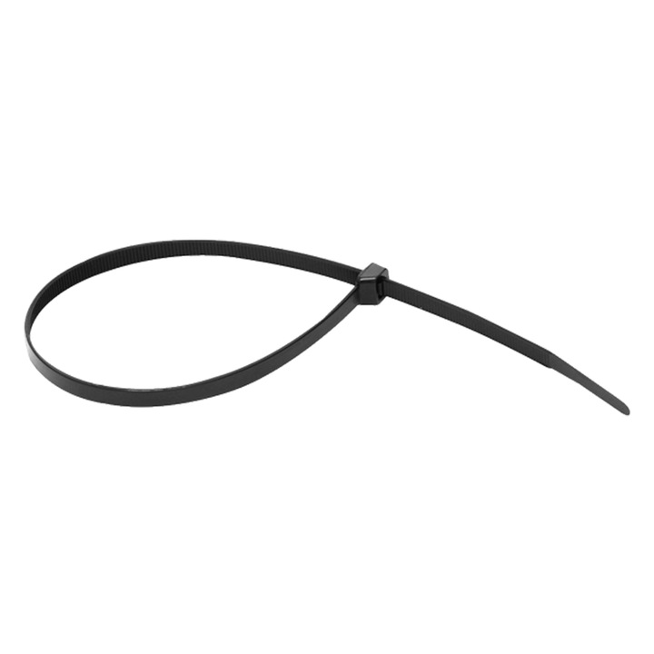 Set 100 bucati coliere nylon Norma, rezistenta UV, latime 3.5 mm, lungime 290 mm, negru