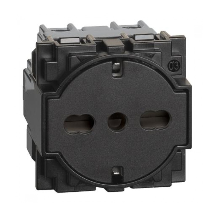 Контакт Legrand Bticino KG4140A16F, 2P+E 10/16A, 2 модула, Черен