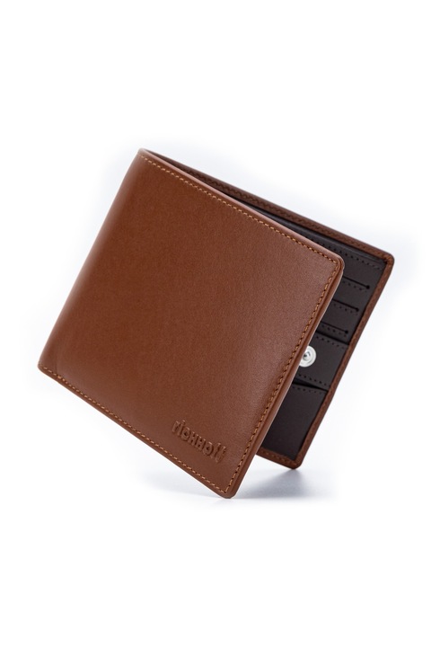Klasszikus vékony modern férfi pénztárca, Richhoff, RFID védelem, prémium természetes bőr, díszdobozba csomagolva, konyak/barna szín