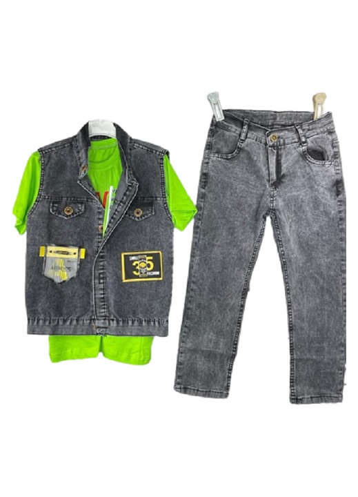 Tricou cu vesta si pantaloni lungi din denim, Verde
