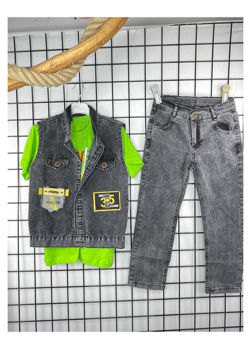 Tricou cu vesta si pantaloni lungi din denim, Verde