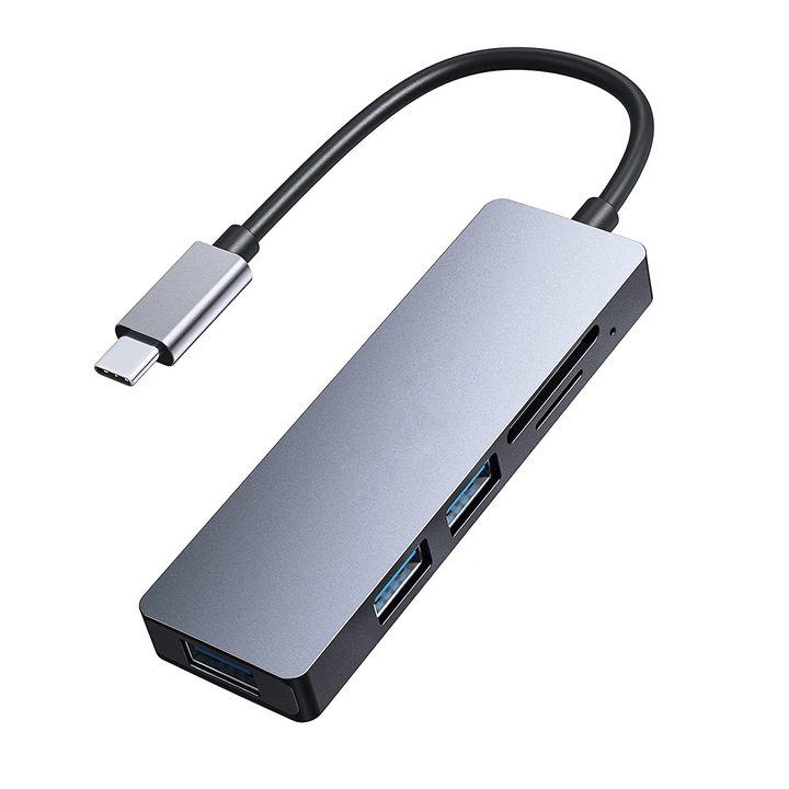 Statie de andocare, JeiibrZui, USB-C/HDMI/USB 3.0/SD, Gri