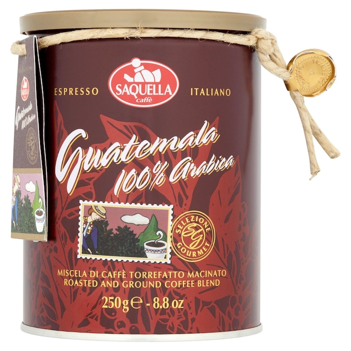 Cafea macinata, Saquella Gourmet Guatemala, 100% Arabica, prajire medie, intensitate 4/5, cutie premium 250 g