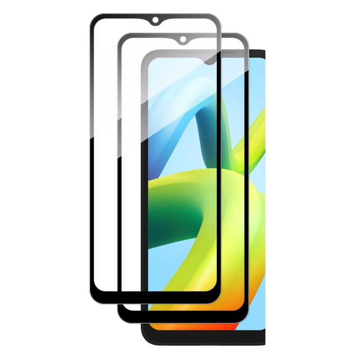 SET 2x 9H edzett üveg Xiaomi Redmi A2 / Redmi A1 teljes képernyőhöz fekete kerettel