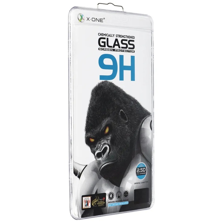 X-One Extra Strong Crystal Clear képernyővédő fólia Apple iPhone 14 Pro készülékhez, Secure Glass, Full Glue, 2.5D, Fekete