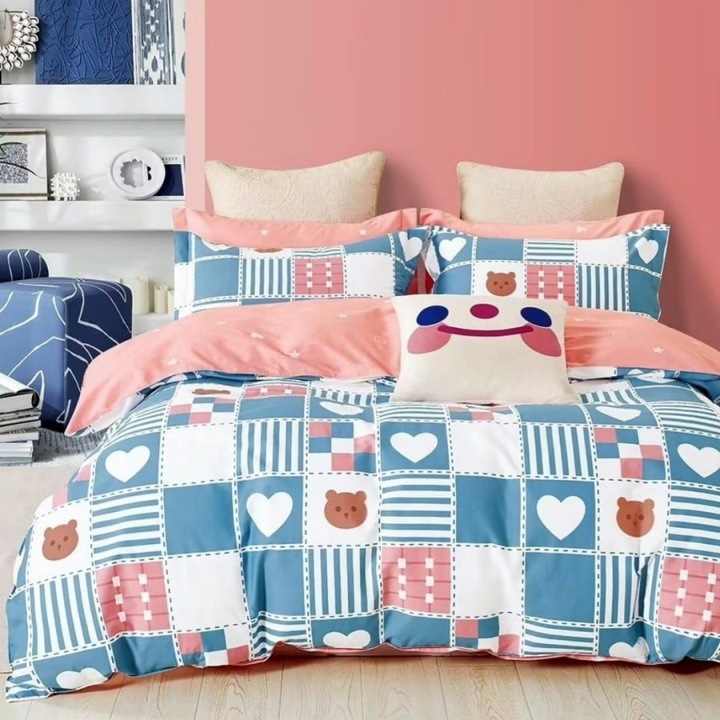 Dupla ágynemű, pamut 100% percál, 240x260 cm, 6 db, Ralex Pucioasa, Négyzetek