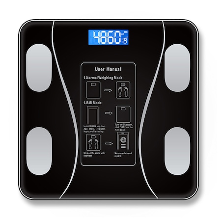 Cantar Inteligent de Diagnostic Corporal din Sticla Securizata 4mm cu Banda de Masurat 150cm, 180kg, LCD, Bluetooth