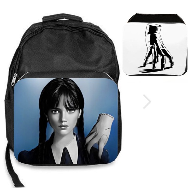 Fekete táska, személyre szabott szerda, 2 füllel, mérete 30 cm x 45 cm x 17 cm, M11