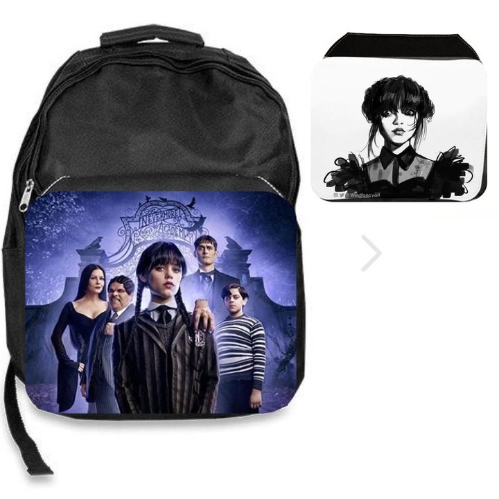 Fekete táska, személyre szabott szerda, 2 füllel, mérete 30 cm x 45 cm x 17 cm, M6