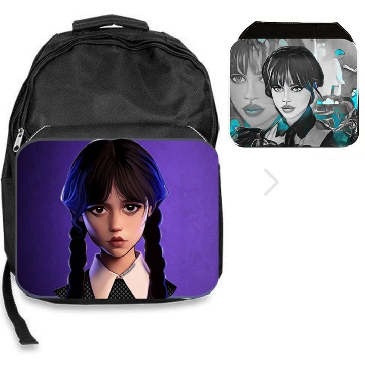 Fekete táska, személyre szabott szerda, 2 füllel, mérete 30 cm x 45 cm x 17 cm, M9