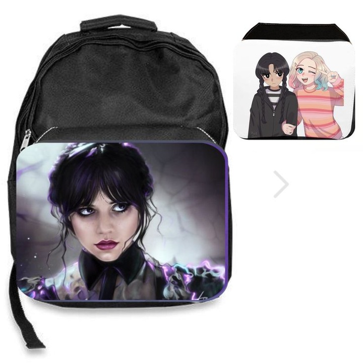 Fekete táska, személyre szabott Wednesday, 2 füllel, mérete 30 cm x 45 cm x 17 cm, M8