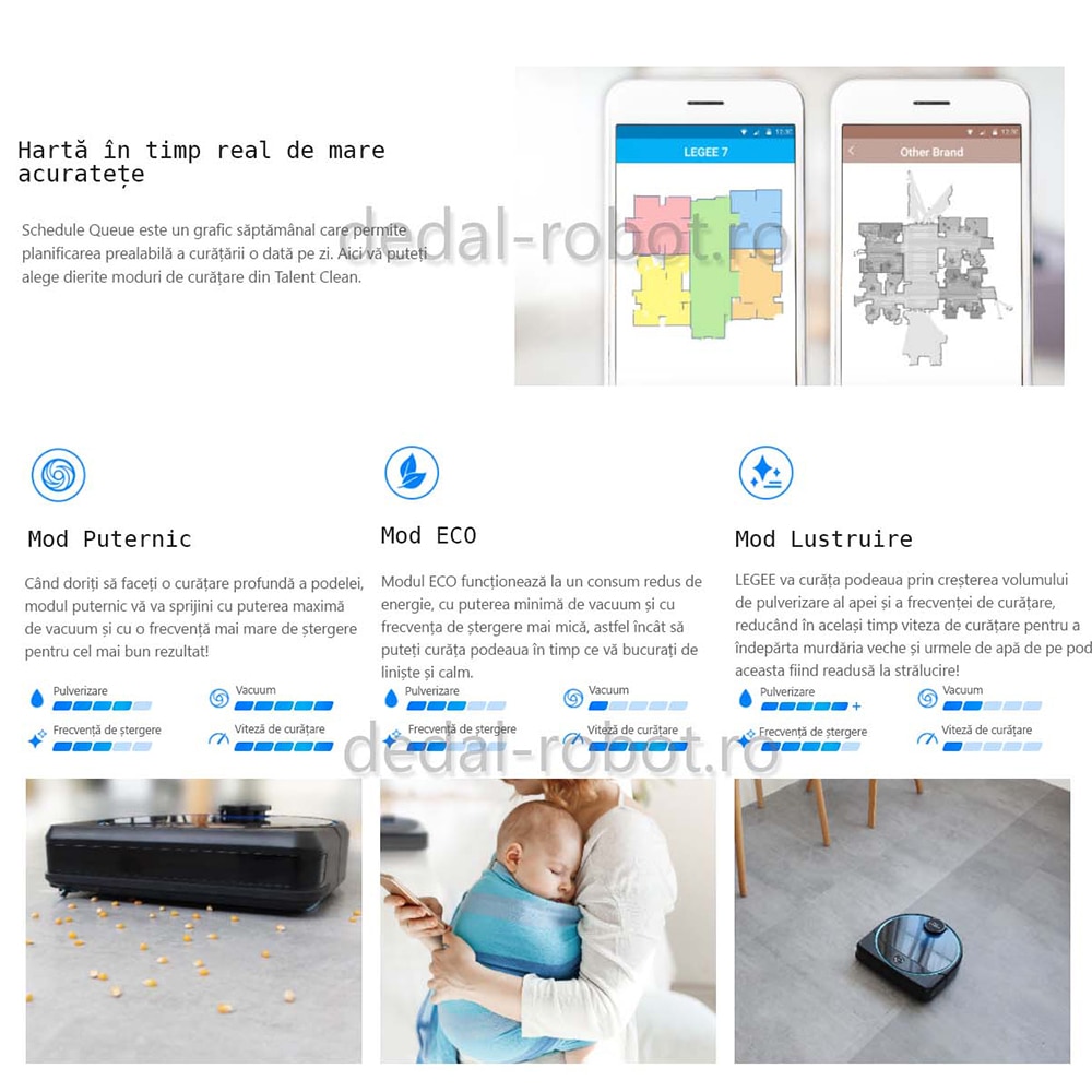 Robot aspirator Mop HOBOT LEGEE 7, Memorare Harta, Forta Mop, 5G si 2.4G W-Fi, Siri/ok Google, Curatare pe camere