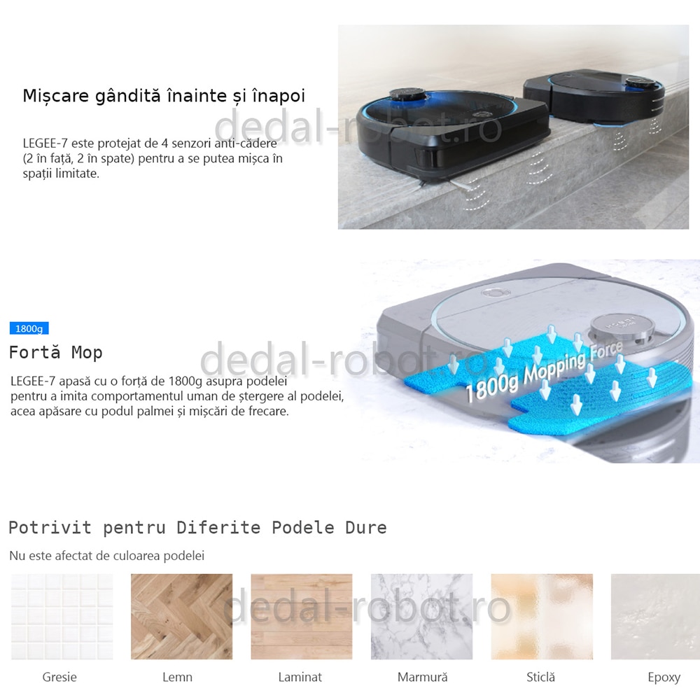 Robot aspirator Mop HOBOT LEGEE 7, Memorare Harta, Forta Mop, 5G si 2.4G W-Fi, Siri/ok Google, Curatare pe camere