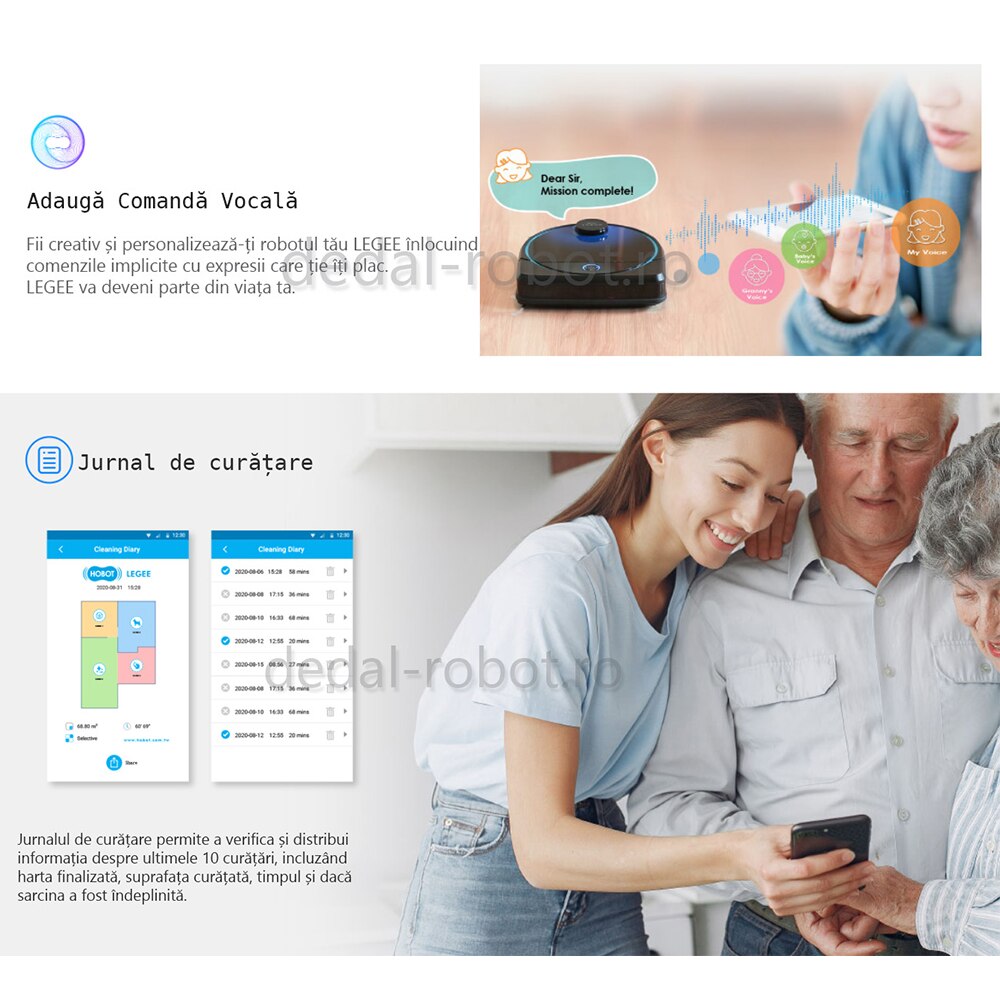 Robot aspirator Mop HOBOT LEGEE 7, Memorare Harta, Forta Mop, 5G si 2.4G W-Fi, Siri/ok Google, Curatare pe camere