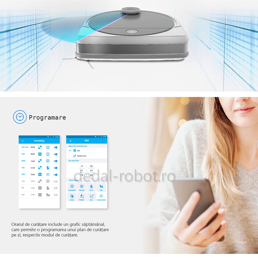 Robot aspirator Mop HOBOT LEGEE 7, Memorare Harta, Forta Mop, 5G si 2.4G W-Fi, Siri/ok Google, Curatare pe camere