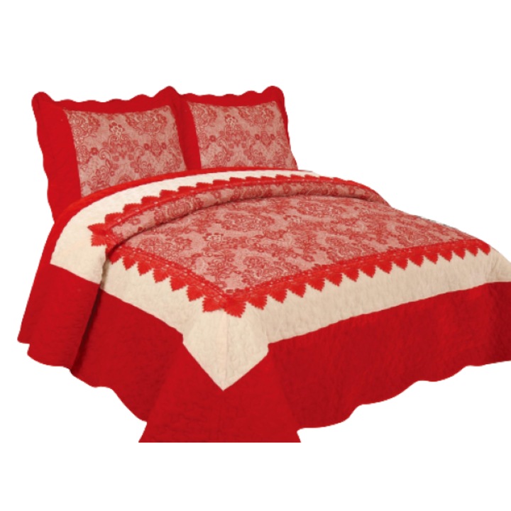 Cuvertura si 2 fete de perna, Catifea Lux, 3 piese, 2 persoane, 180x200cm, Rosu-Bej