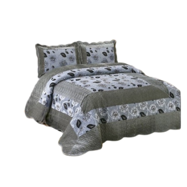 Cuvertura si 2 fete de perna, Catifea Lux, 3 piese, 2 persoane, 230x250cm, Gri