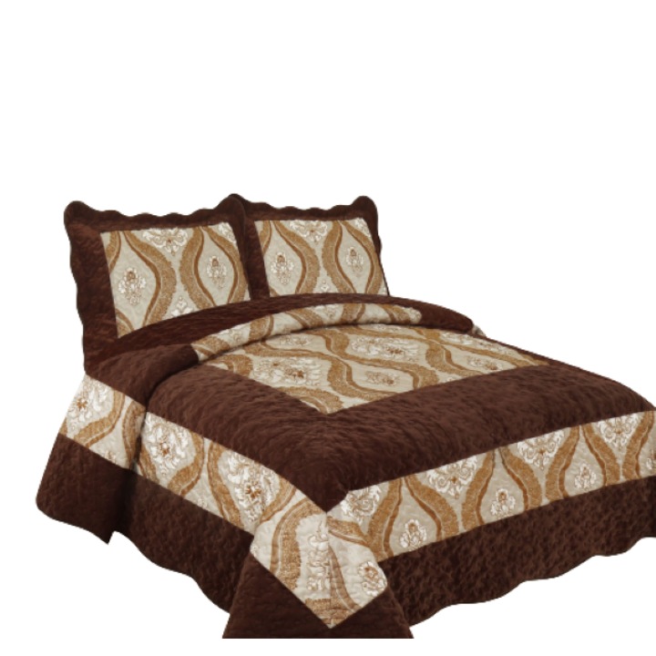 Cuvertura si 2 fete de perna, Catifea Lux, 3 piese, 2 persoane, 230x250cm, Maro Multicolor