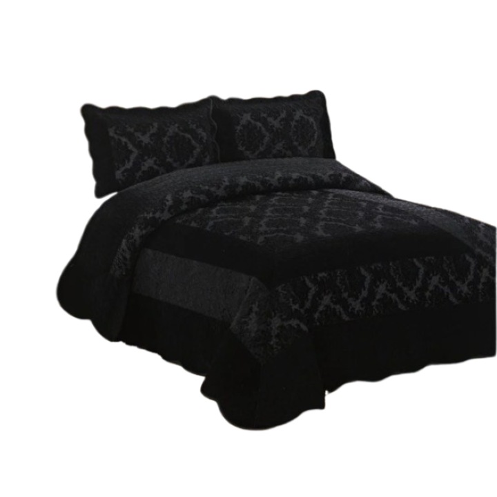 Одеяло и 2 калъфки за възглавници, Lux Velvet, 3 части, 2 лица, 230x250 см, черни
