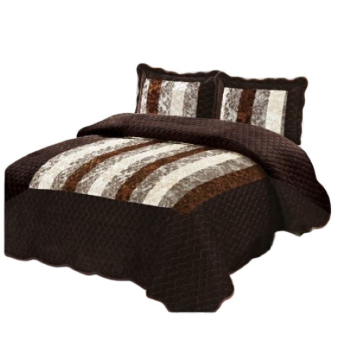 Cuvertura si 2 fete de perna, Catifea Lux, 3 piese, 2 persoane, 230x250cm, Maro Dungi